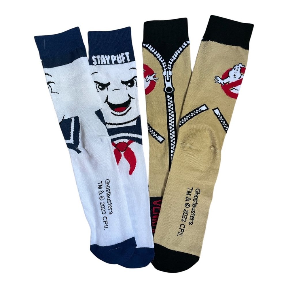 NWOT Men’s Two Pair Ghostbuster Stay Puft and ghostbuster uniform design Socks